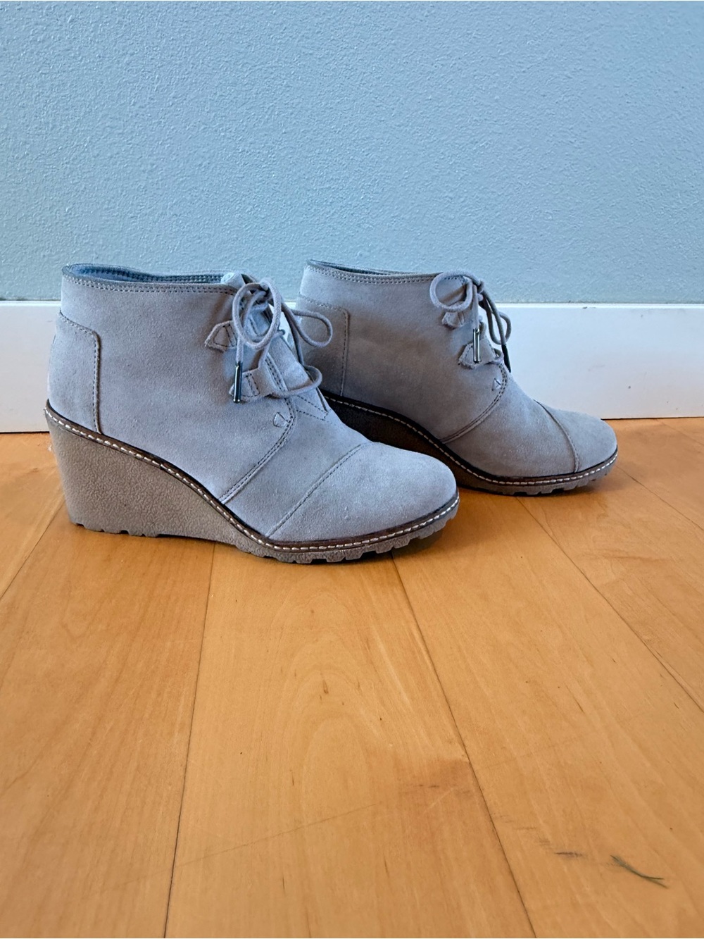 Toms Light Gray Suede Wedge Ankle Booties